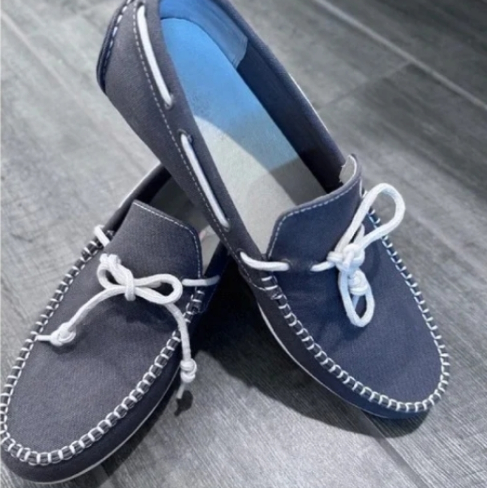 Grey canvas boat shoes